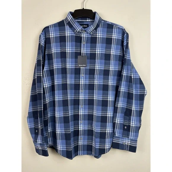 NEW Mizzen+Main City Flannel Shirt Men's XL Classic Denim Blue William Plaid - Picture 2 of 9